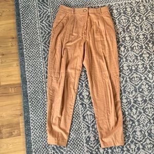 ASOS tan, linen, front-pleated pants, size 6 Long